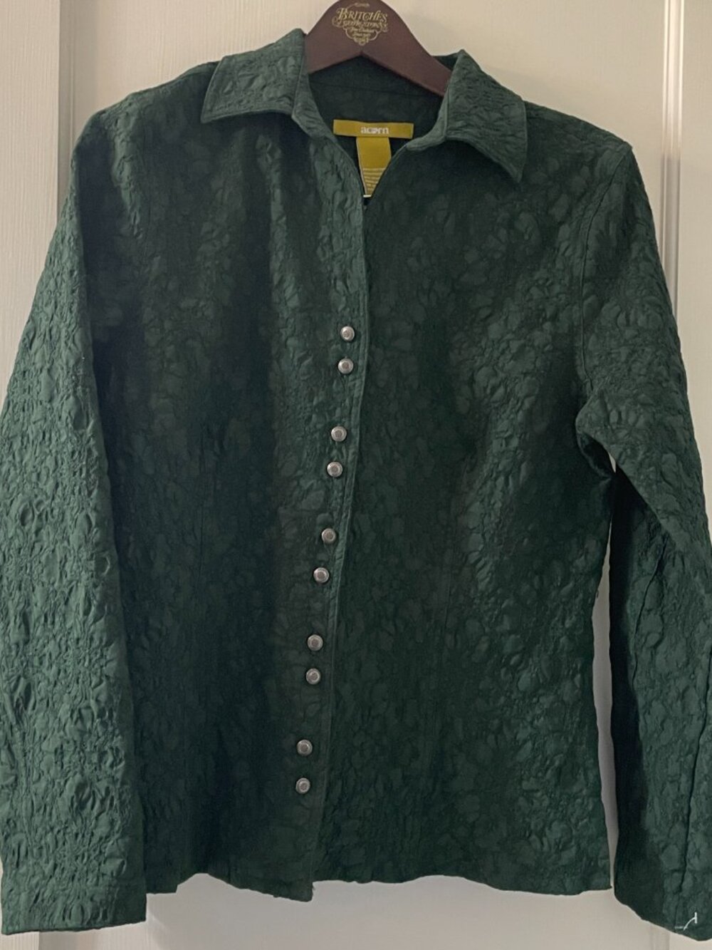 Acorn Cropped Button Front Jacket Women's M Forrest Green Cotton Blend - Picture 3 of 7